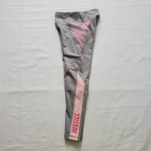 Justice Active Kids Yoga Pink Gray Color Mesh Block Leggings Size 8 - Picture 7 of 9